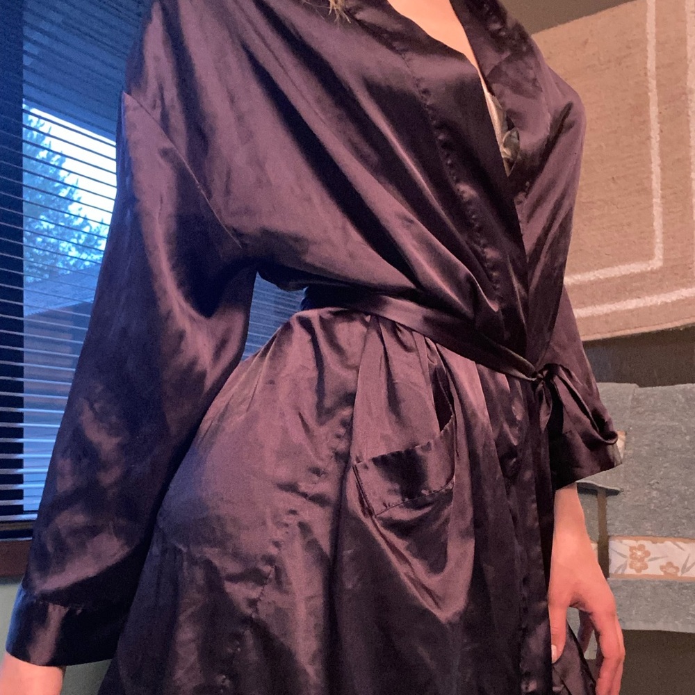 deep purple satin VS robe